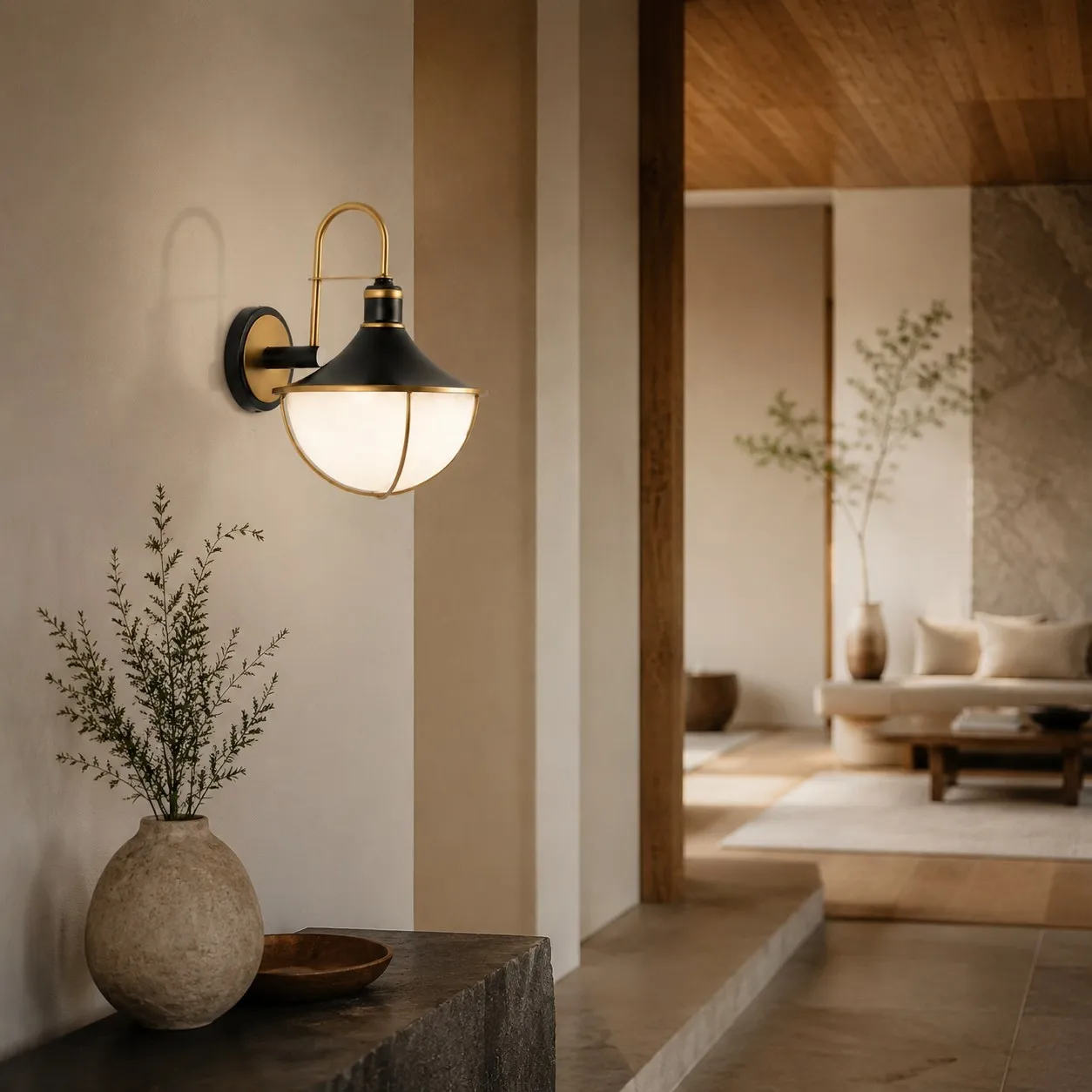 Black and Gold Outdoor Wall Lantern