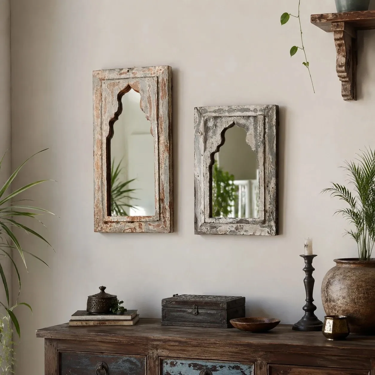 Rustic Carved Wood Arch Wall Mirror image 5