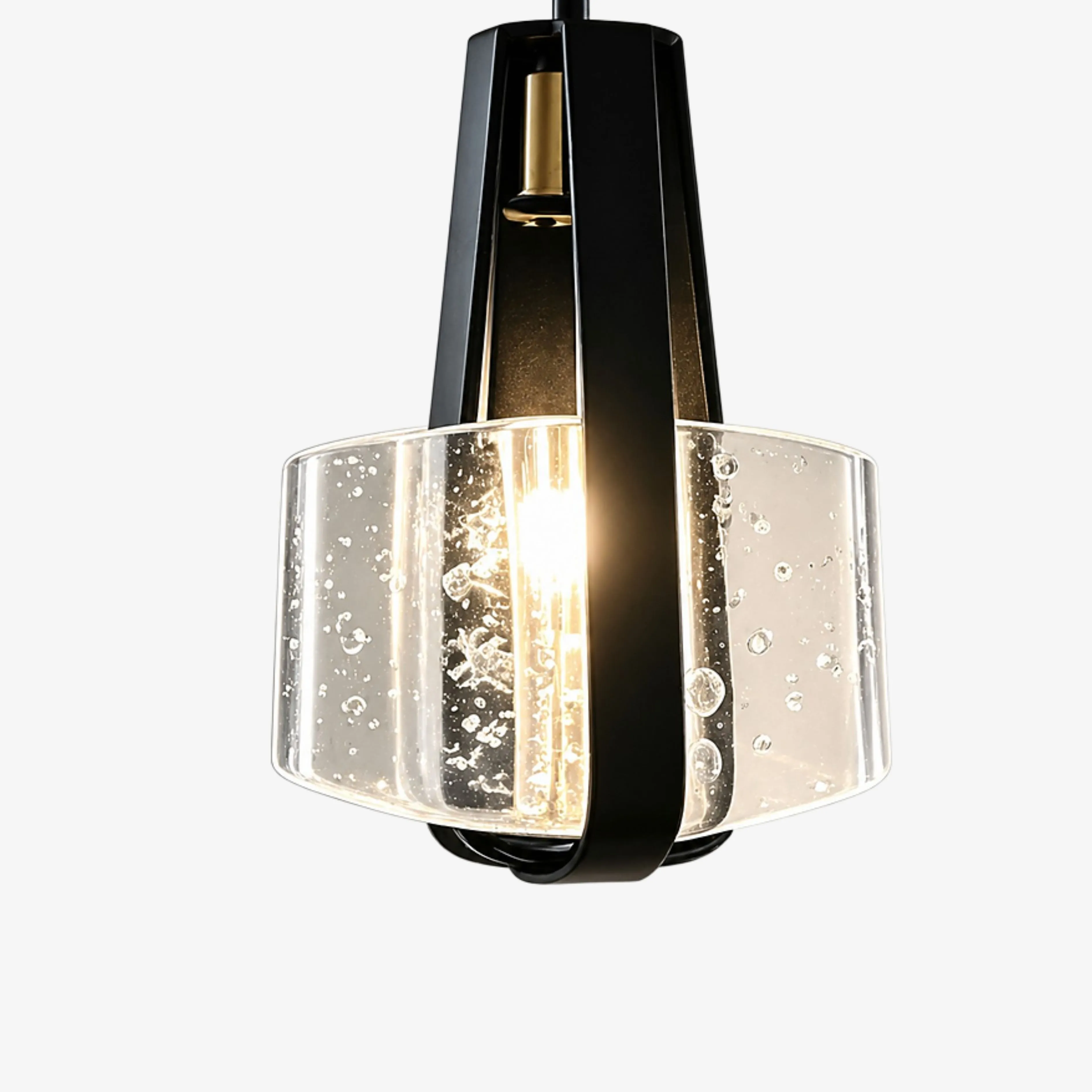 Black leather strap pendant lamp with bubble glass shade