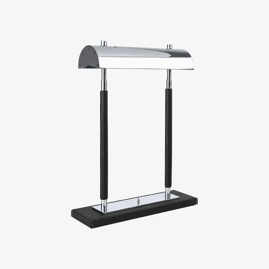Black leather-wrapped double-column table lamp