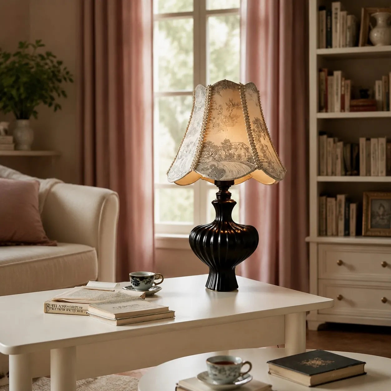 French style table lamp in a warm living room setting