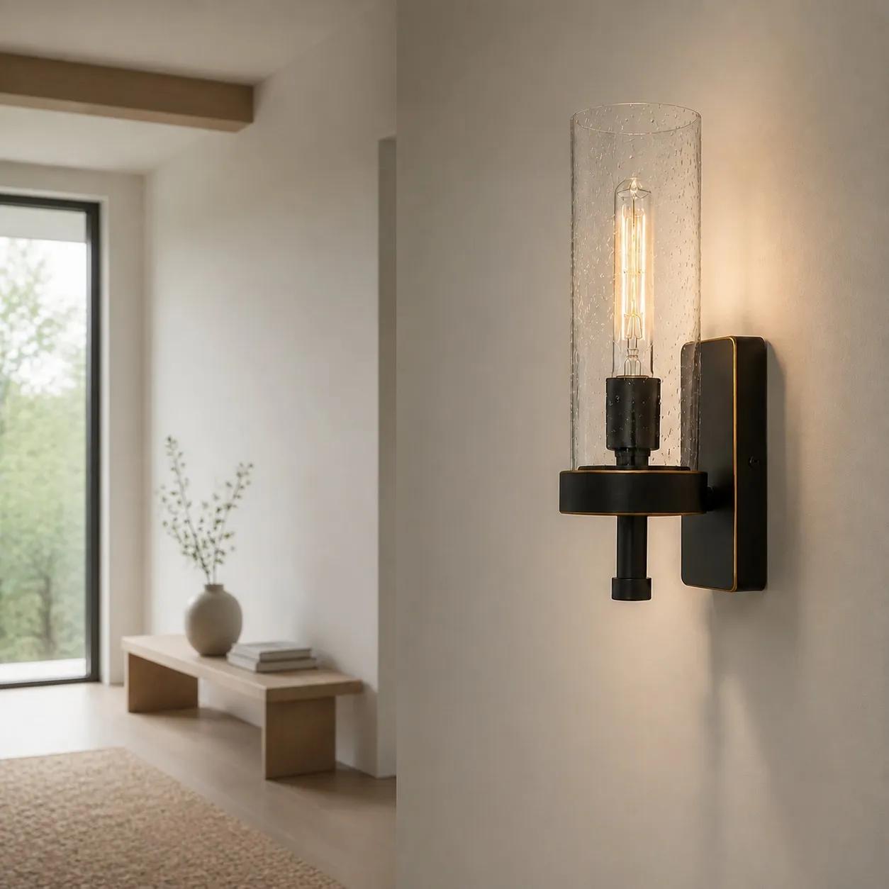 Wall sconce used along a hallway