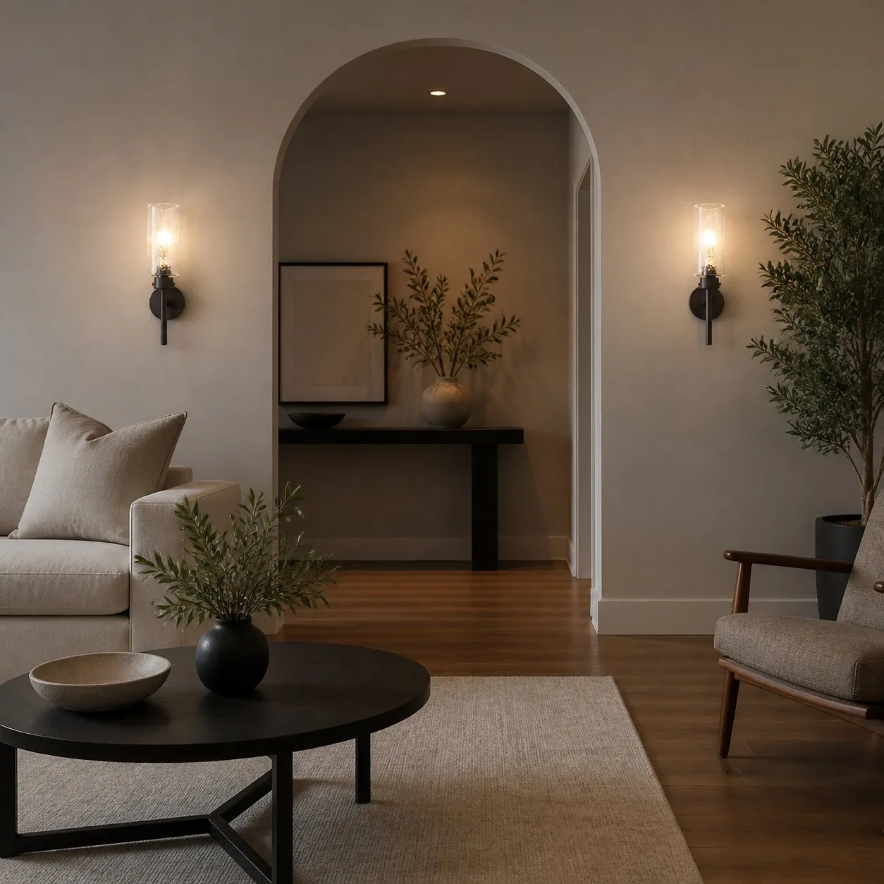 Pair of wall sconces beside an exterior entryway
