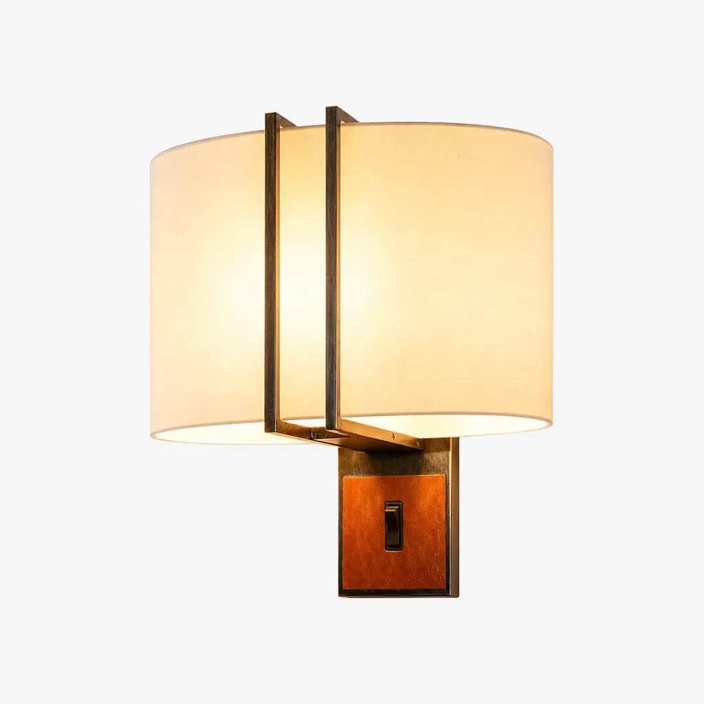 Shade B leather panel fabric wall lamp with switch