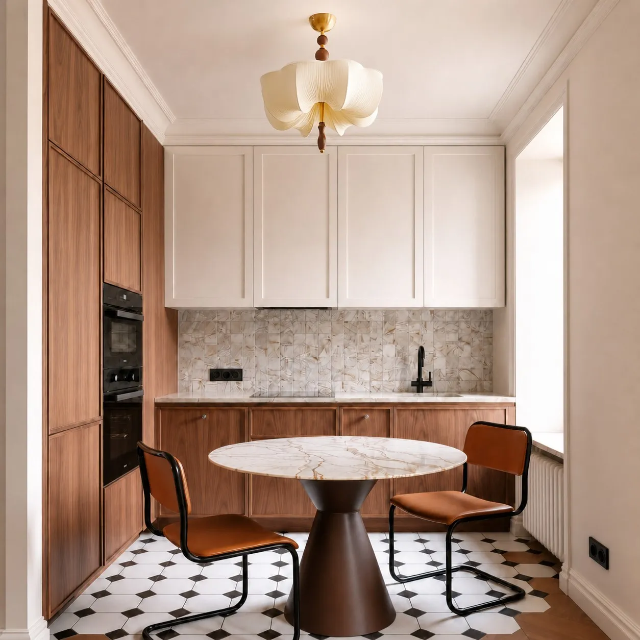 Kitchen scene showing Style A with the taller ceiling stem.