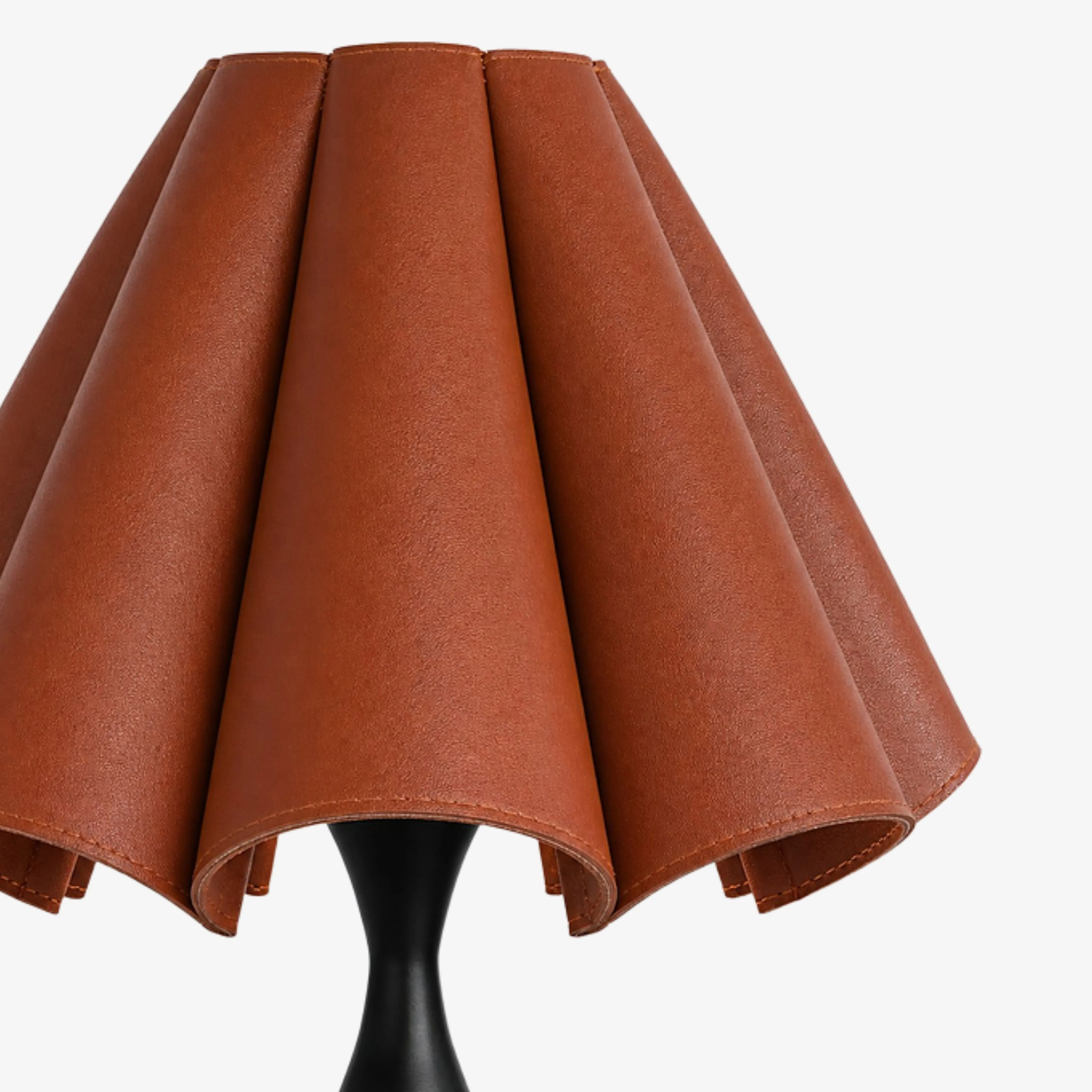 Folded brown leather shade detail
