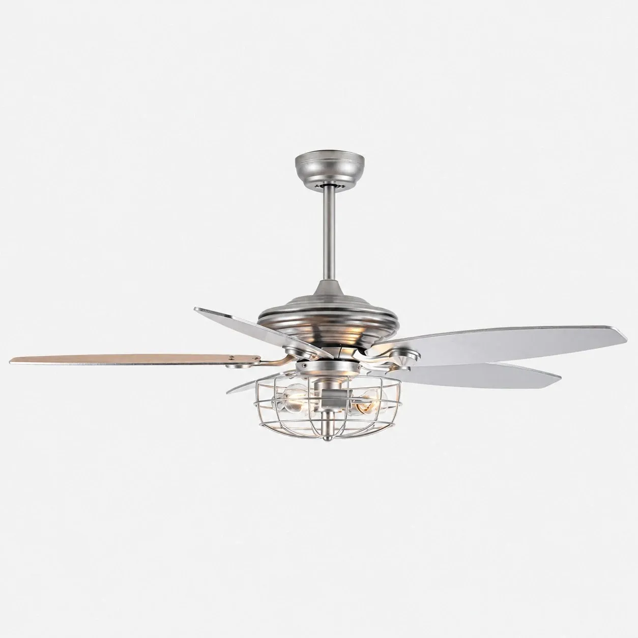 Silver caged ceiling fan light, 132 cm / 52″
