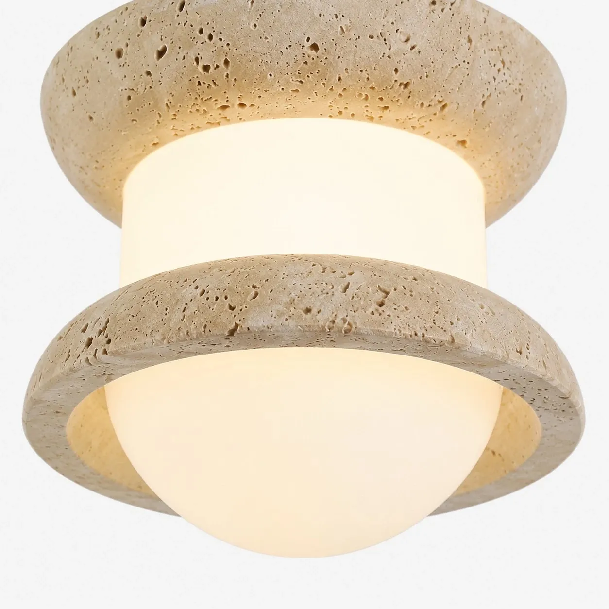 Travertine stone shade detail with integrated LED light