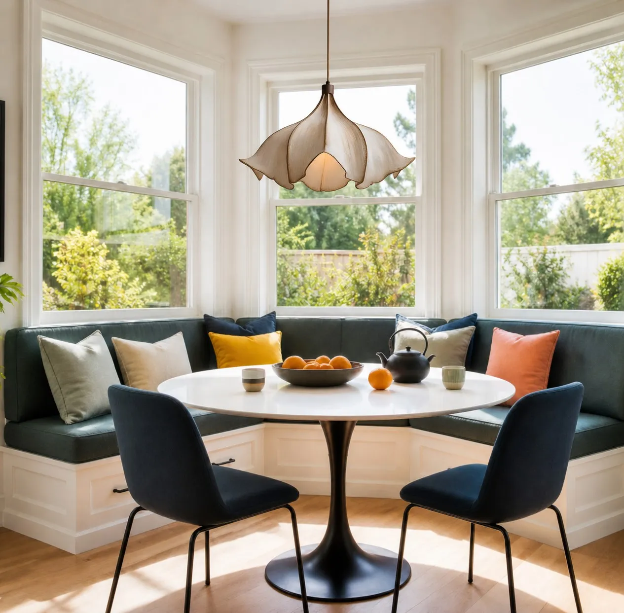 Scene carousel image: pendant above a bright dining nook.
