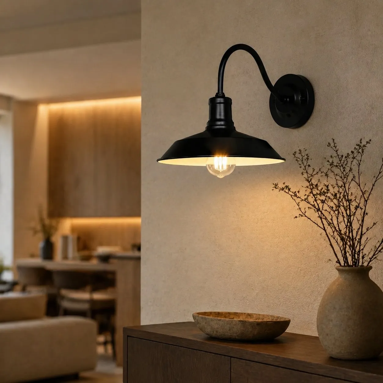 Outdoor wall light on patio siding