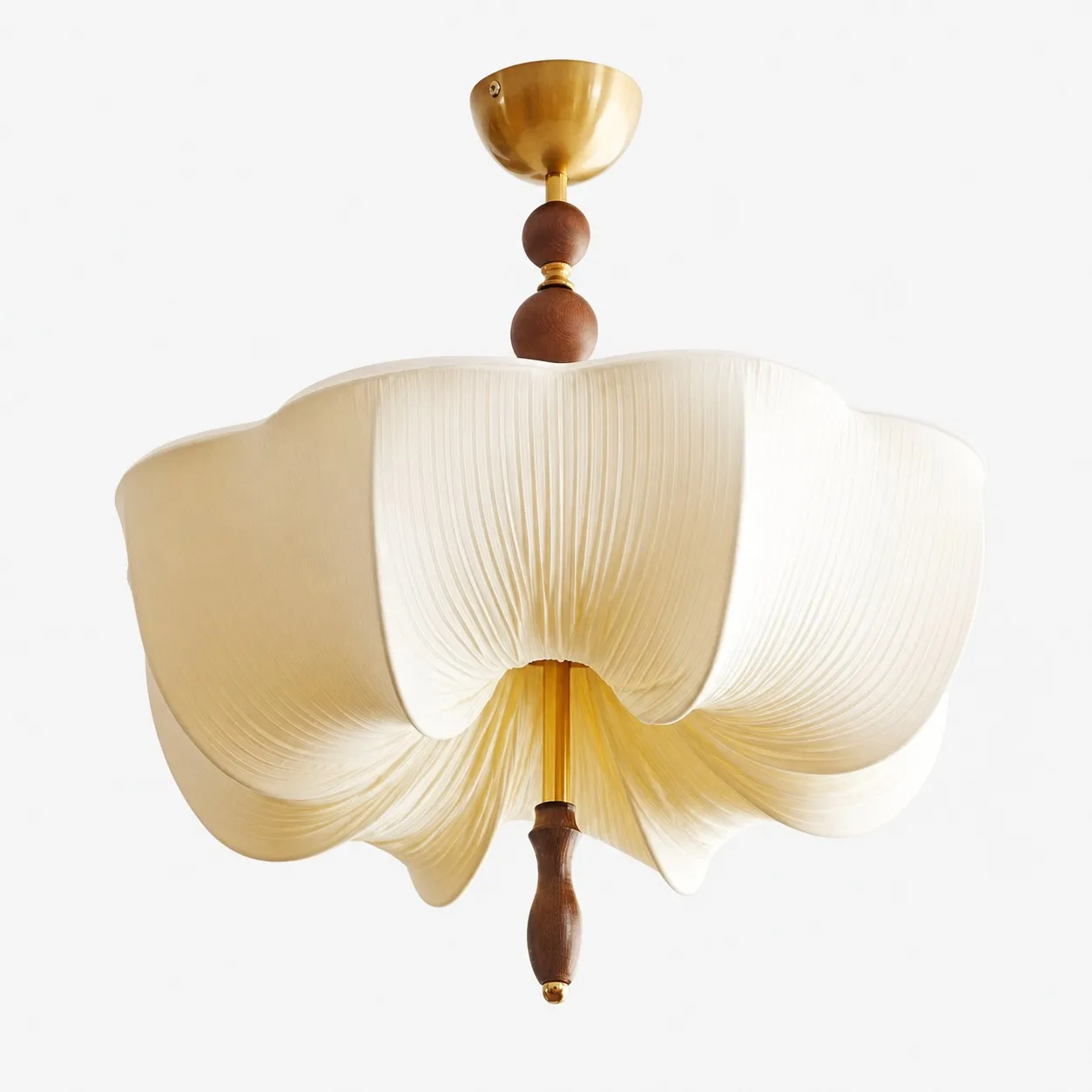 Clean product view for Style A: pleated fabric shade with brass-tone cup and wood bead stem.