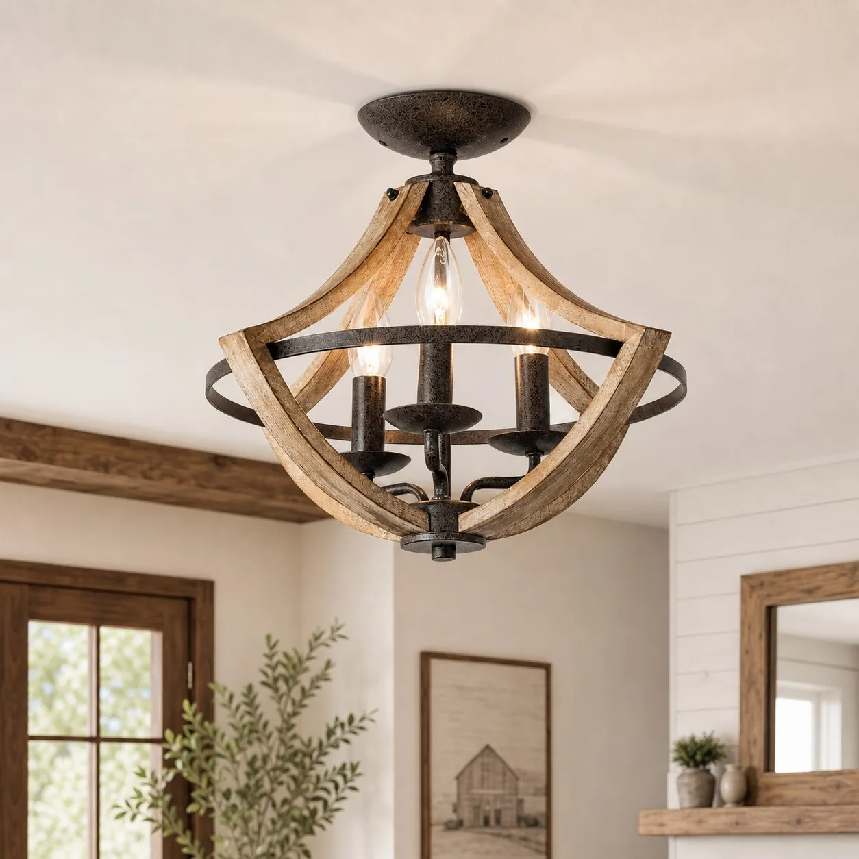 Distressed wood and rust ceiling light scene 4