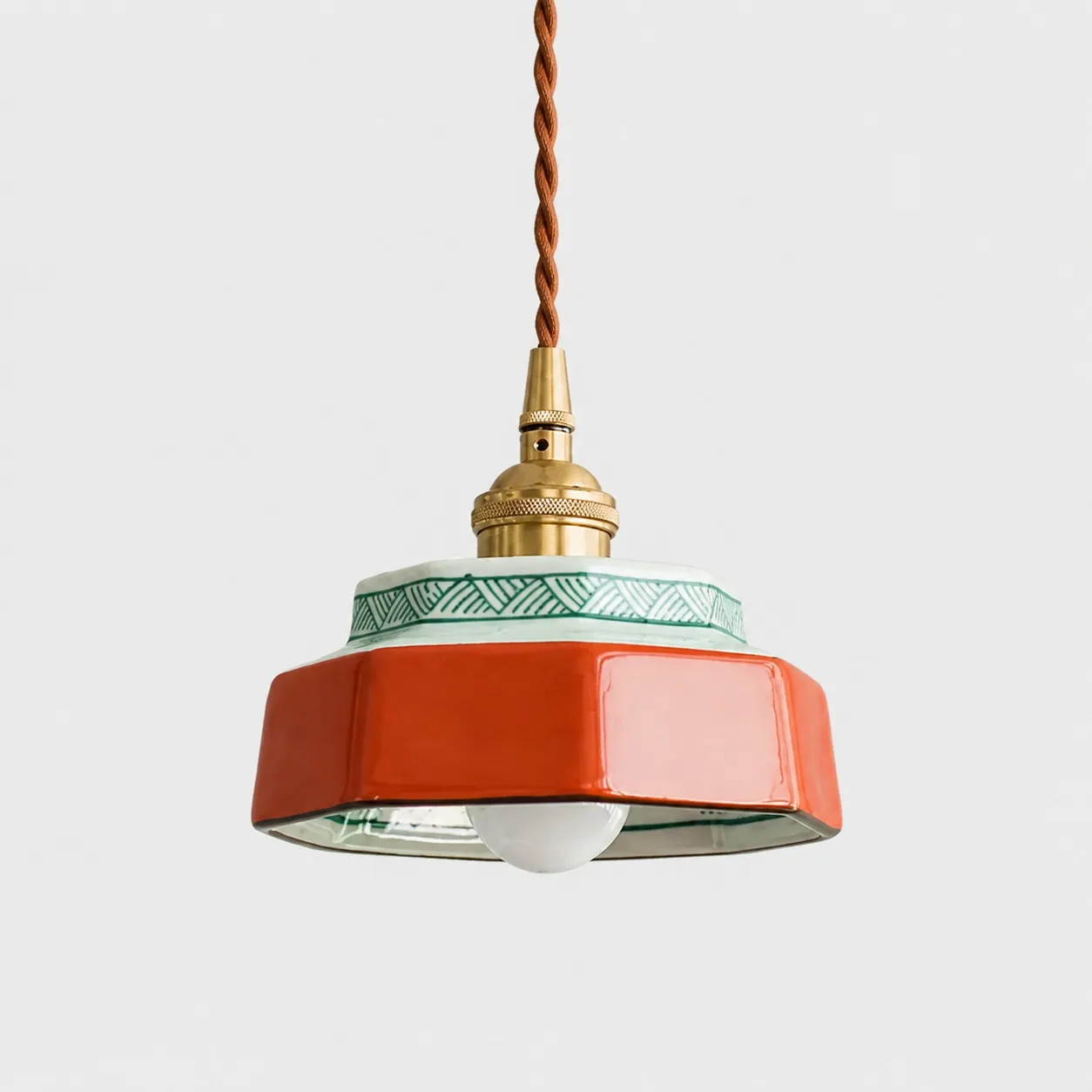 red plum ceramic octagonal pendant light