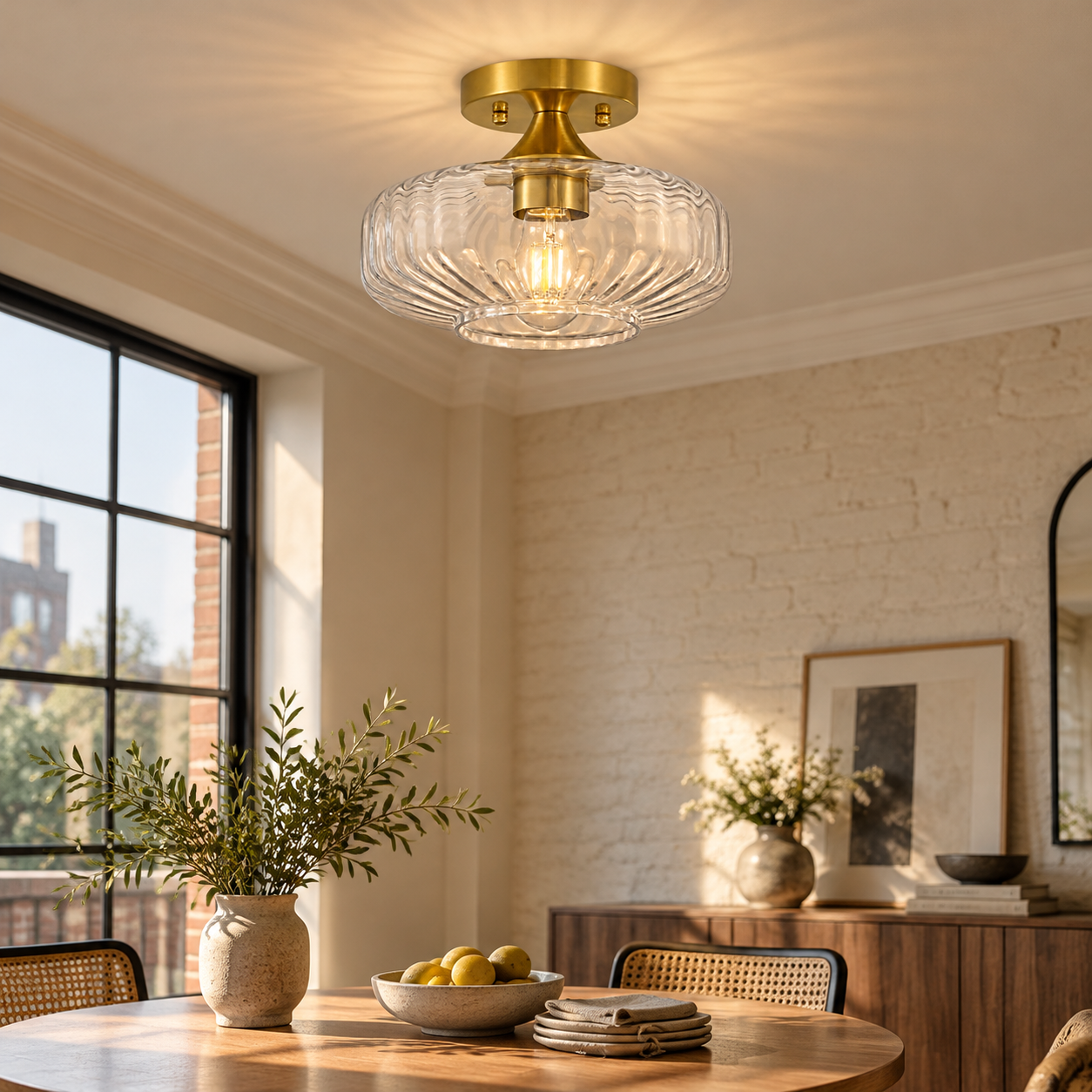 Elara Ribbed Glass Ceiling Light with three glass colours and two heights - New2609-1024555 interior scene