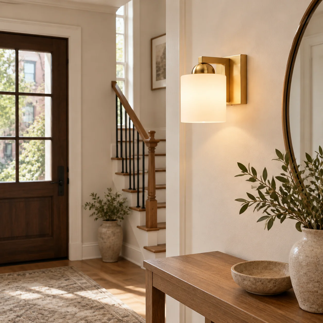 Glass Bathroom Vanity Light with one to six lights and a metal wall bar - New2609-1024431 interior scene
