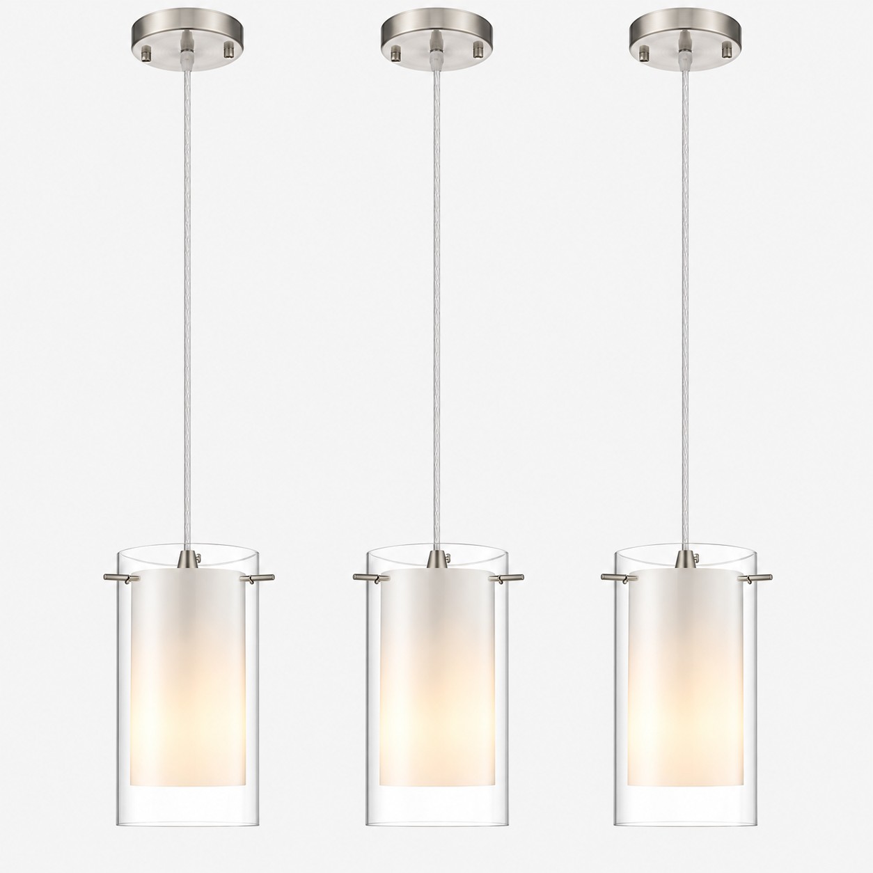 Double Glass Pendant Light with clear and white glass and a modern profile - New2609-1024584 interior scene