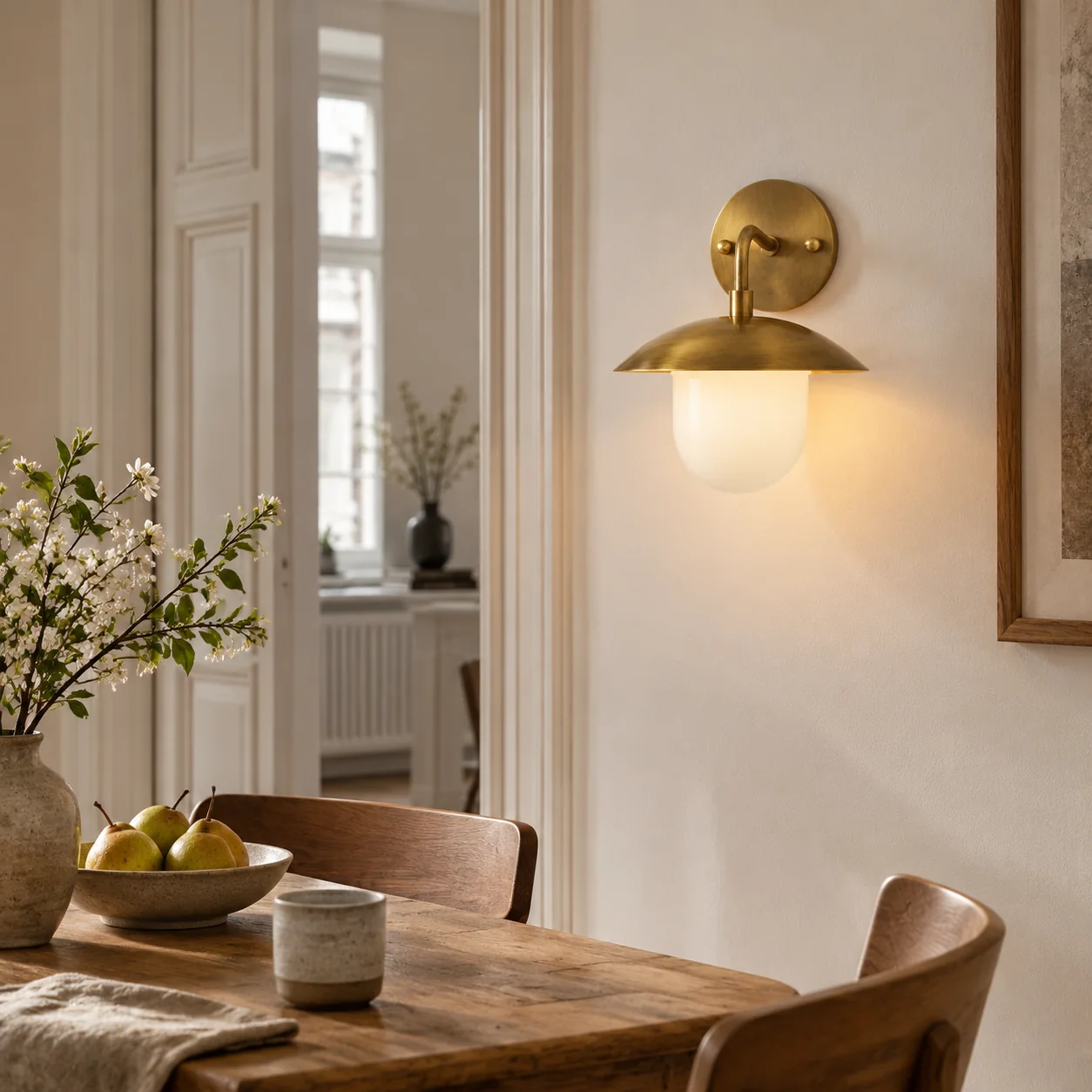 Sculptural Glass Wall Sconce with a brass finish and a metal wall mount - New2609-1024412 interior scene