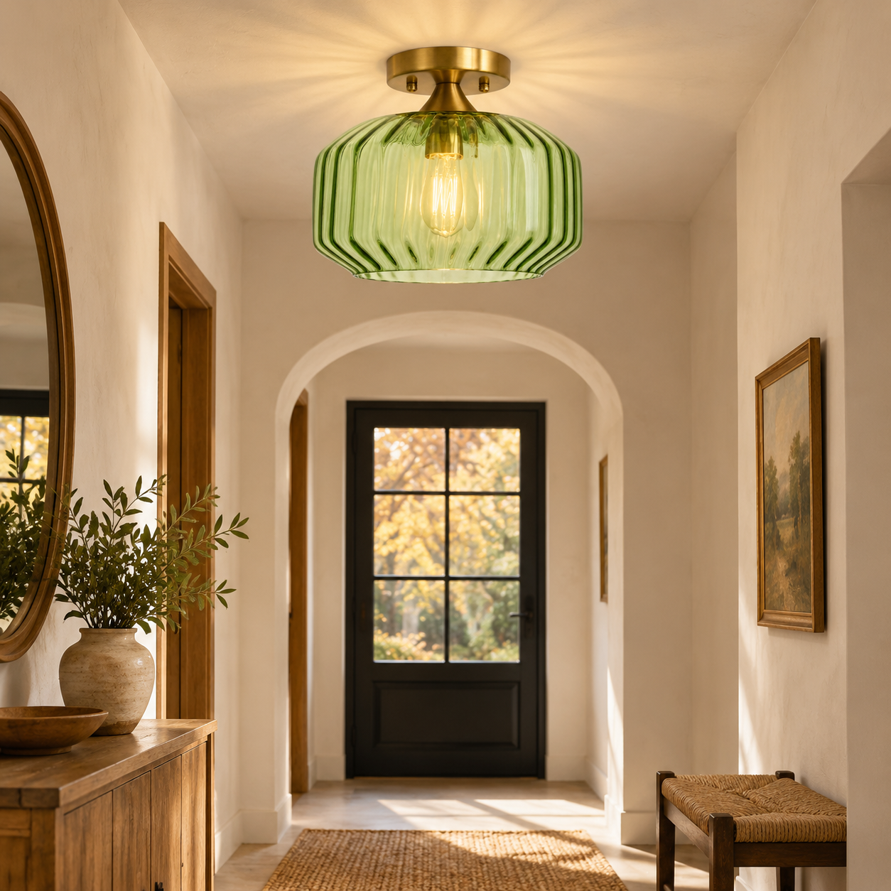 Elara Ribbed Glass Ceiling Light with three glass colours and two heights - New2609-1024550 interior scene