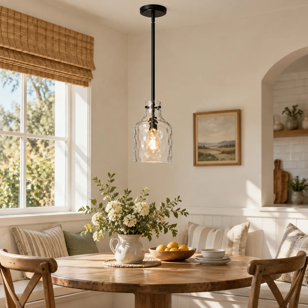 Vintage Glass Pendant Light with hammered or seeded glass and blue or smoked glass - New2609-1024517 interior scene
