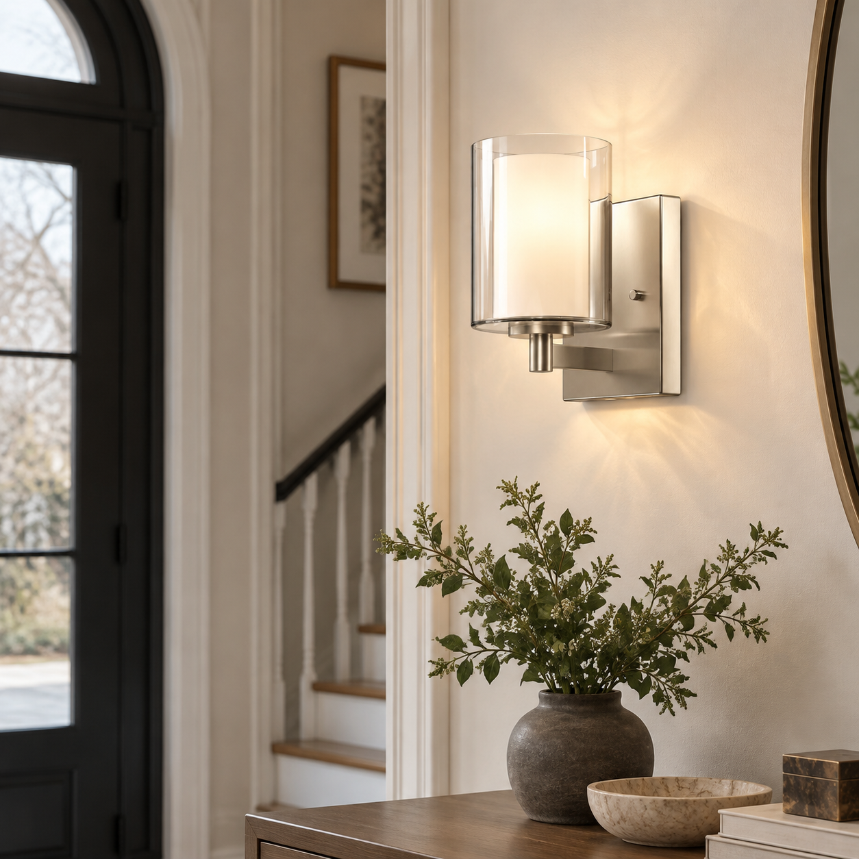 Double Glass Sconces, Set of 2 with clear glass shades and layered glass - New2609-1024568 interior scene