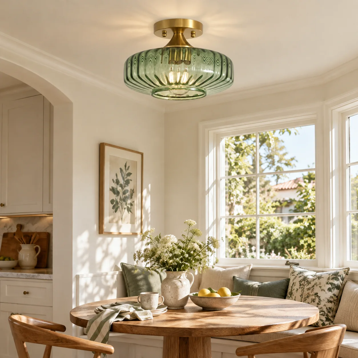 Elara Ribbed Glass Ceiling Light with three glass colours and two heights - New2609-1024553 interior scene