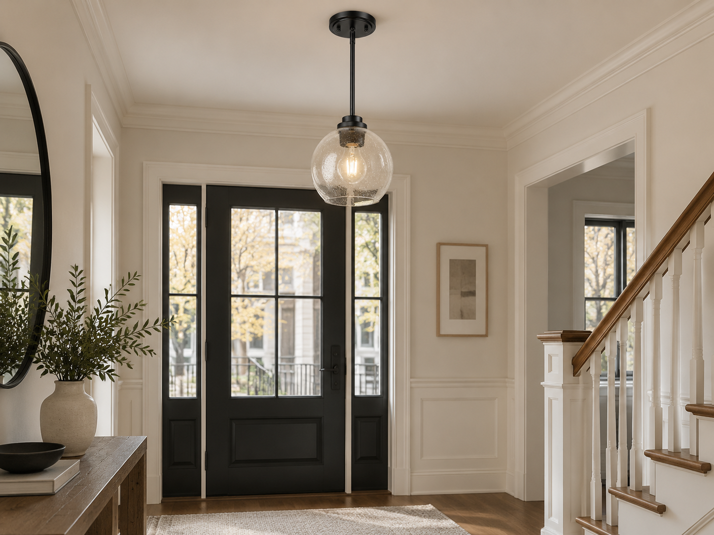 Clear Glass Globe Pendant with metal finish options and three styles - New2609-1024629 interior scene