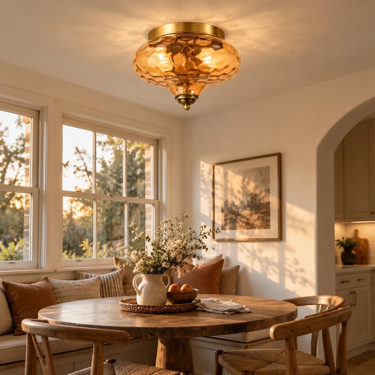 Two-Light Hammered Ceiling Light with four finishes and a broad glass cover - New2609-1024577 interior scene