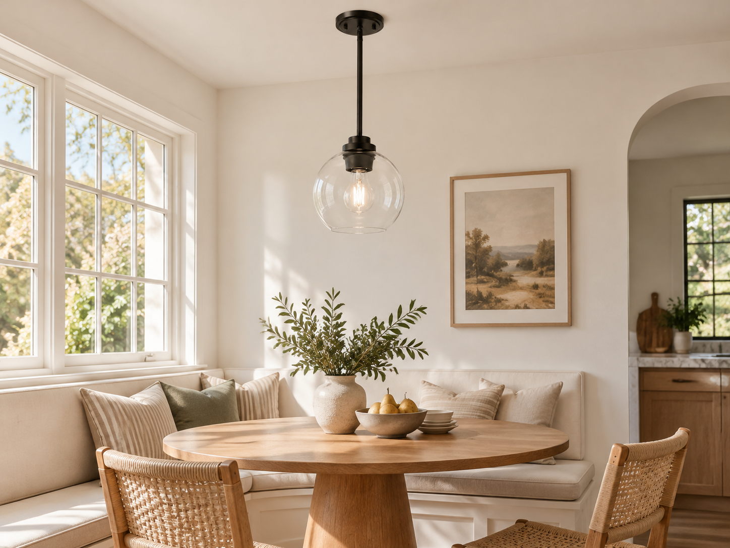 Clear Glass Globe Pendant with metal finish options and three styles - New2609-1024638 interior scene