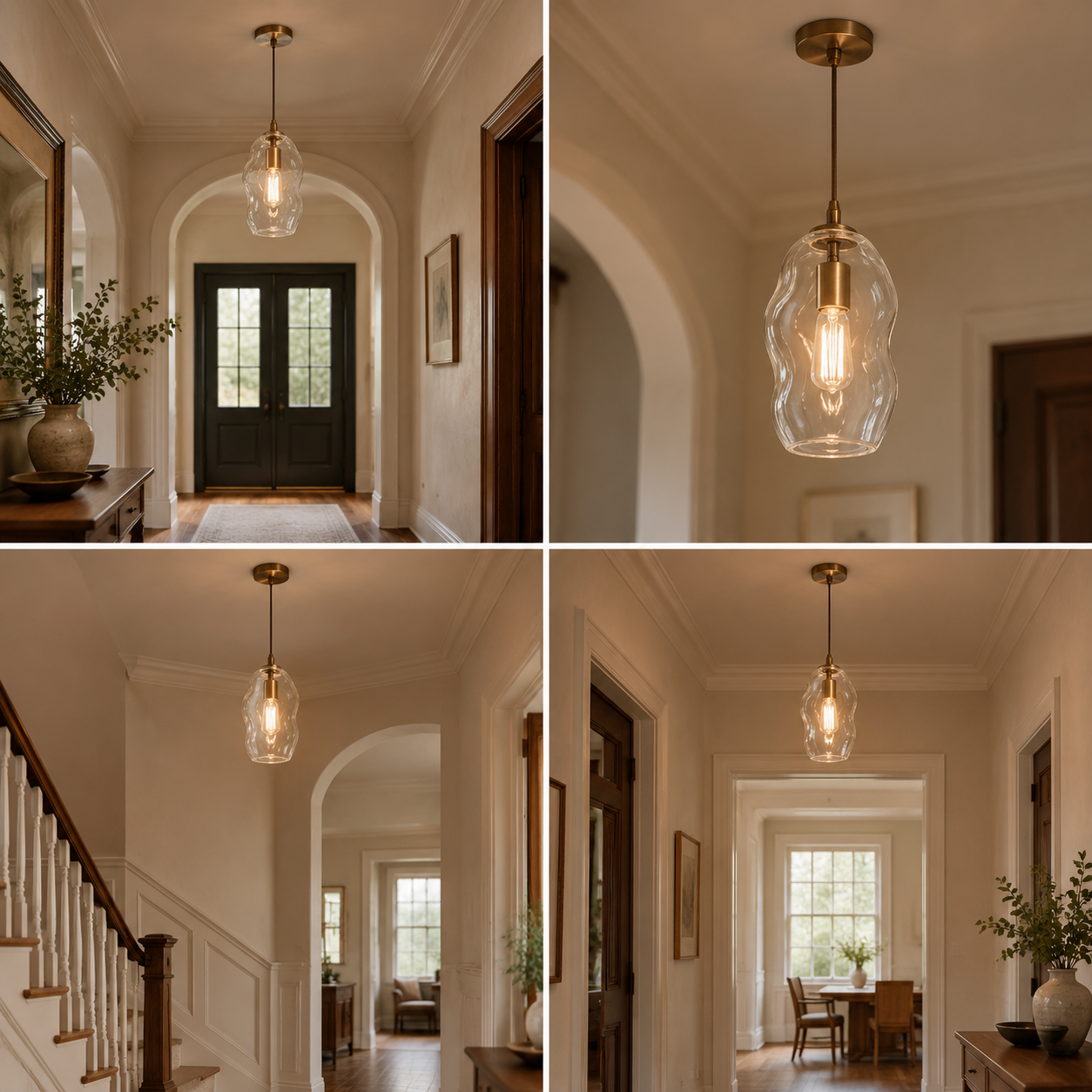Hand-Blown Glass Globe Pendant with clear glass and a rounded shade - New2609-1024546 interior scene