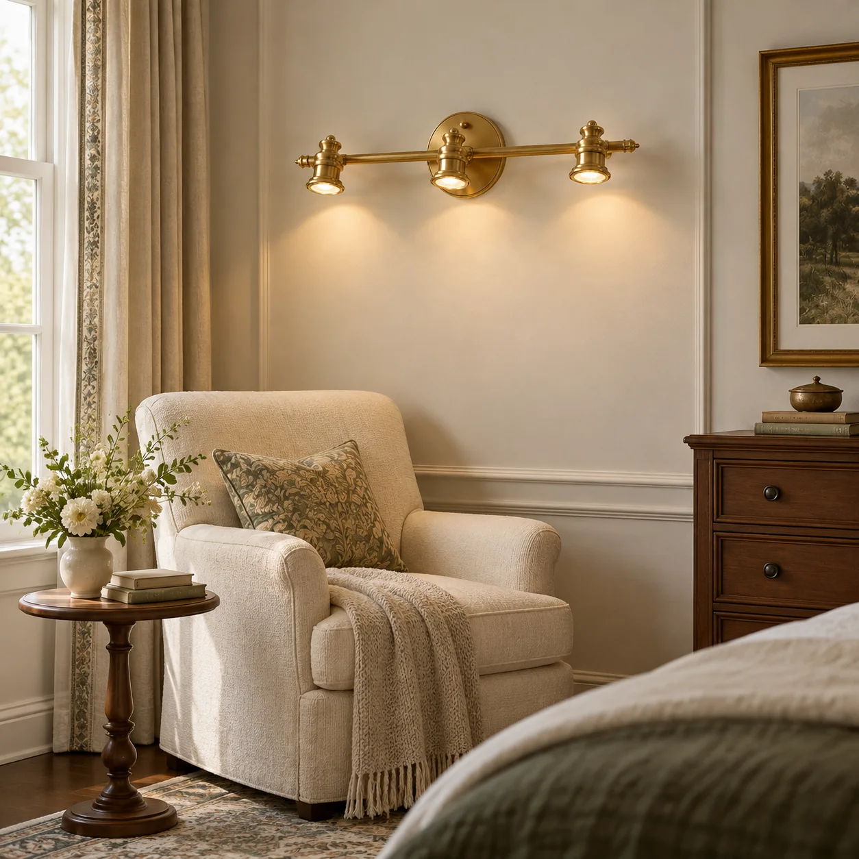 Aurelia Brass Vanity Wall Light with one to five heads and a linear wall bar - New2609-1024415 interior scene