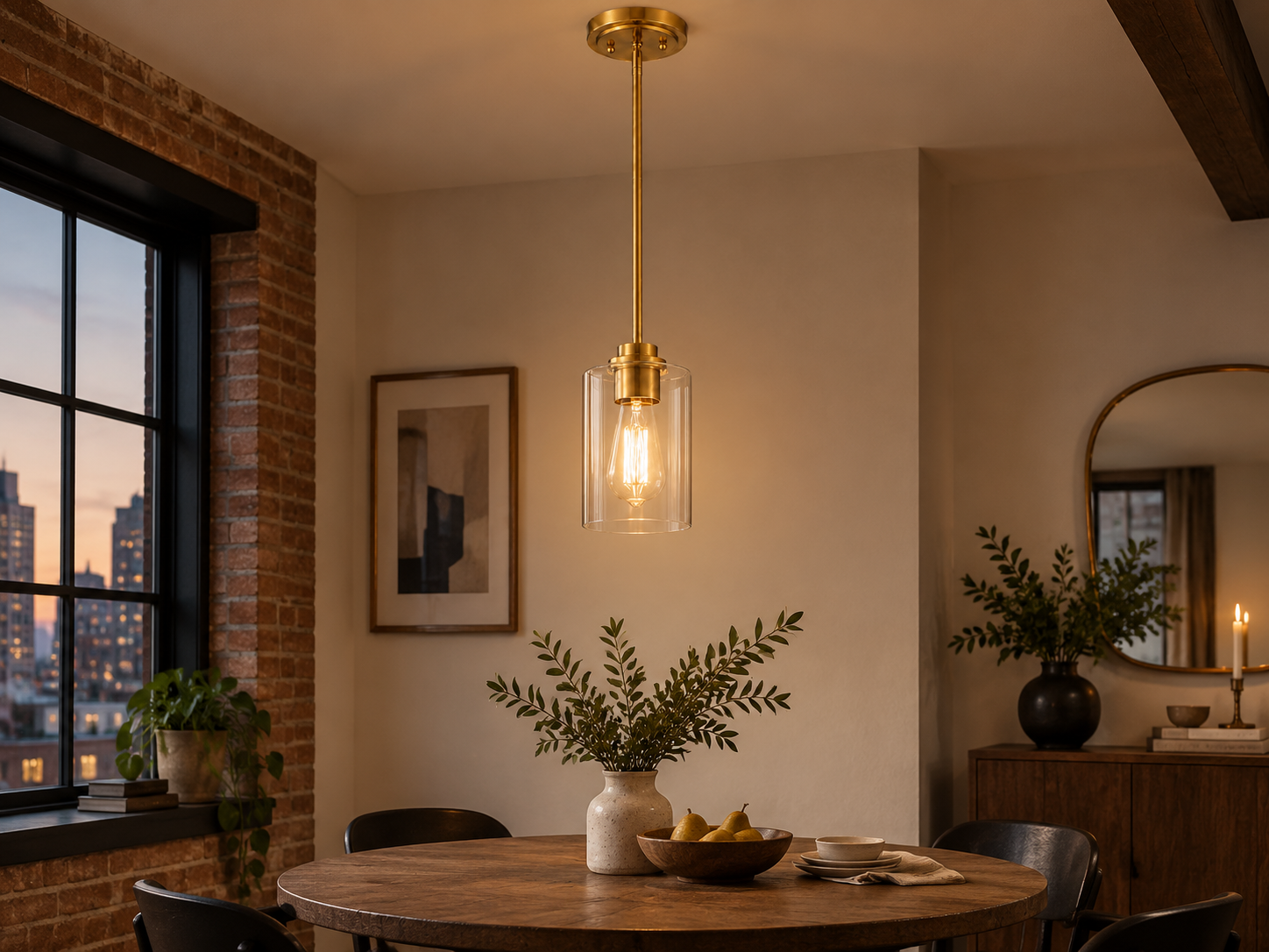Clear Glass Globe Pendant with metal finish options and three styles - New2609-1024625 interior scene