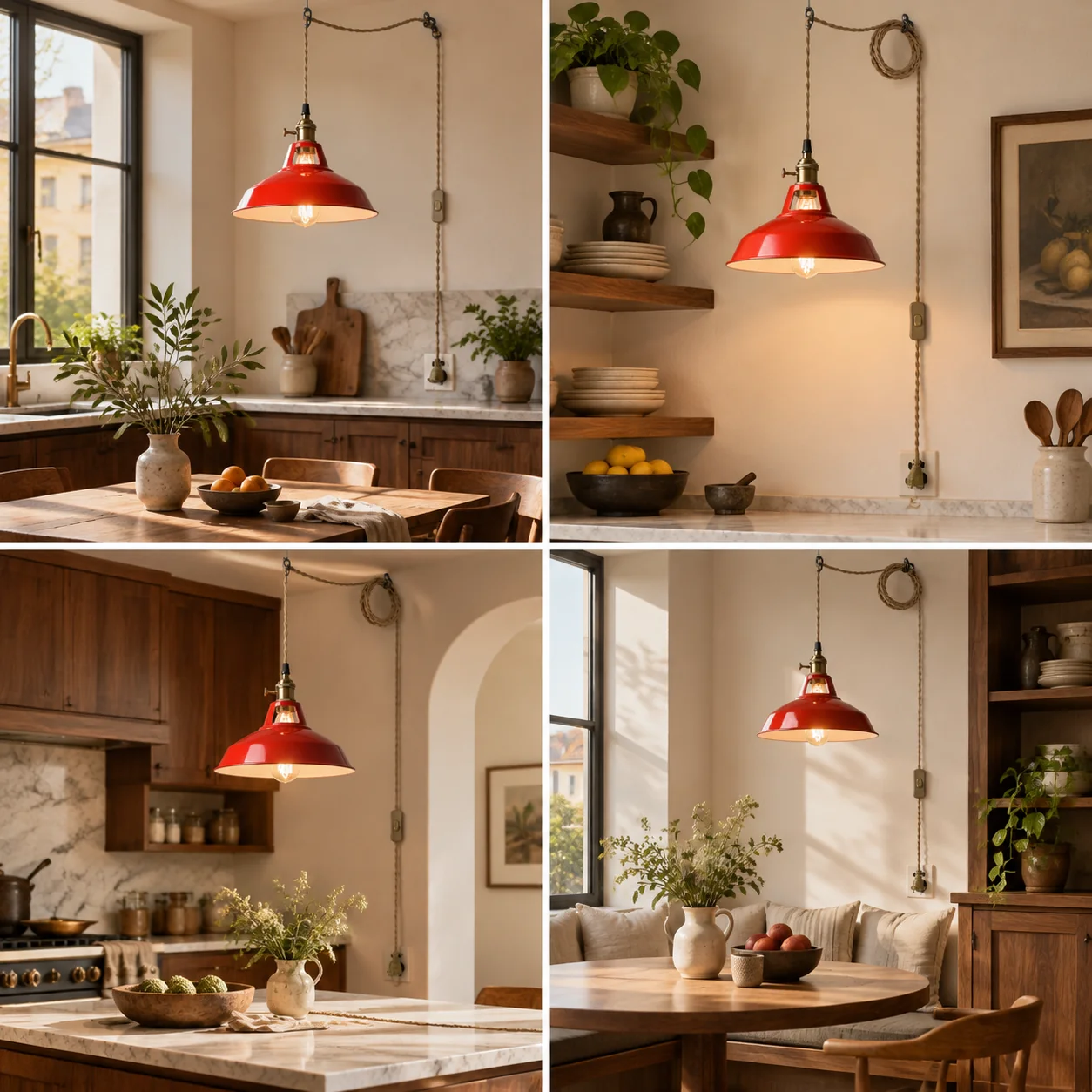 Farmhouse Plug-In Pendant with a braided cord and shade colour choices - New2609-1024600 interior scene
