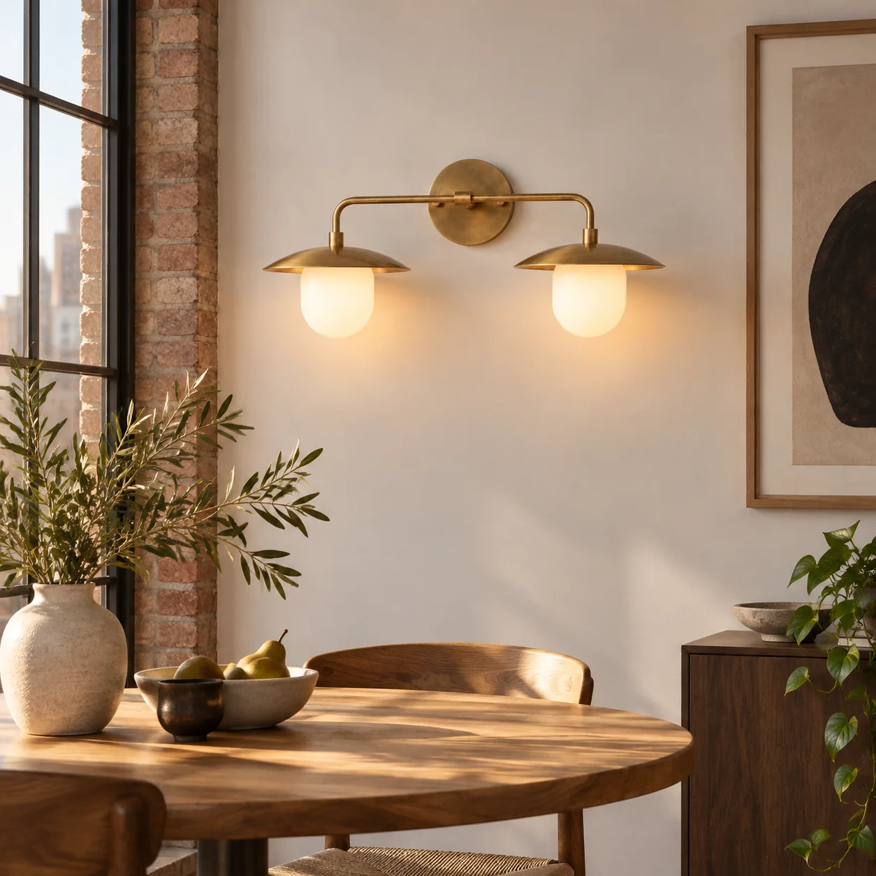 Sculptural Glass Wall Sconce with a brass finish and a metal wall mount - New2609-1024411 interior scene