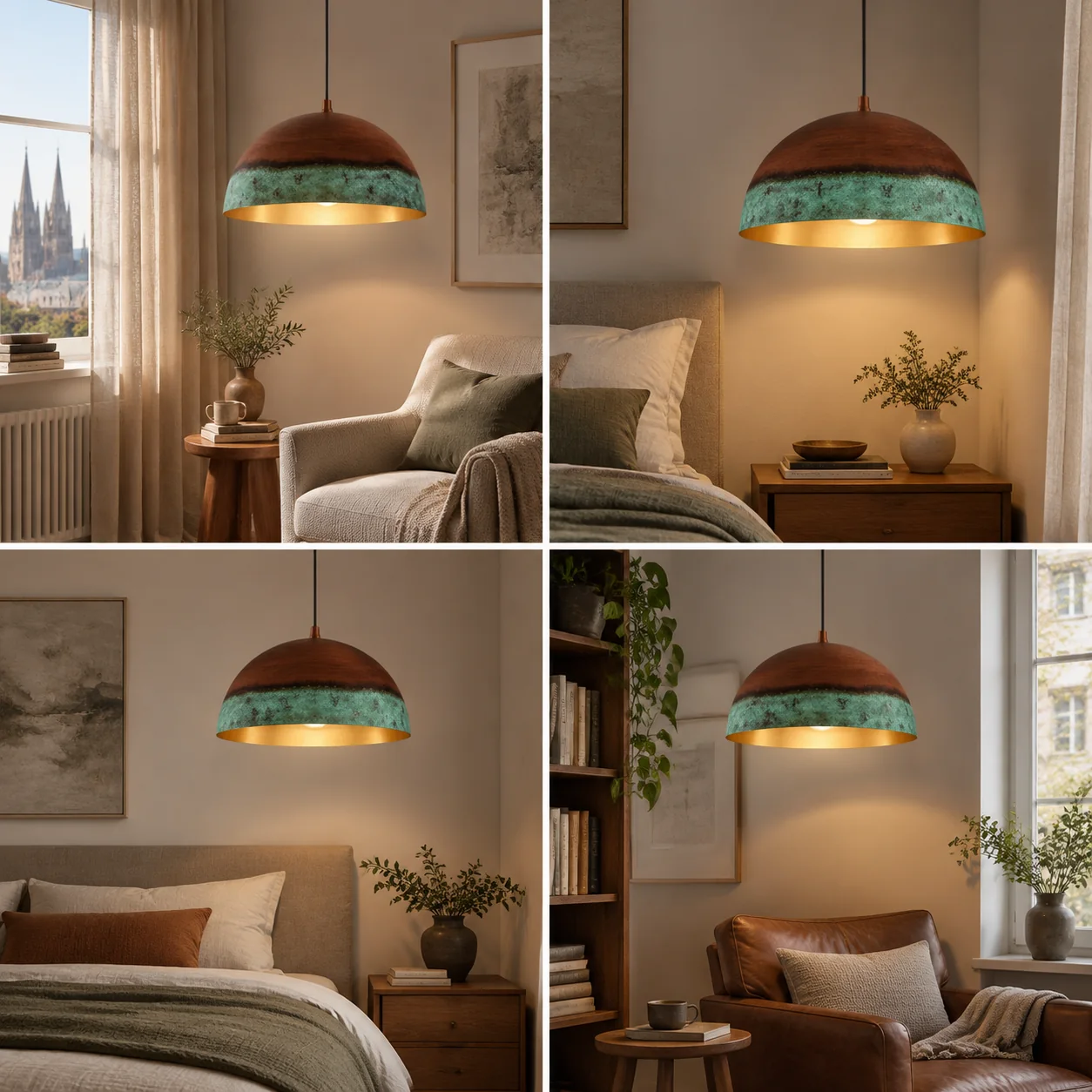 Copper Patina Dome Pendant with textured iron and a wide dome - New2609-1024556 interior scene
