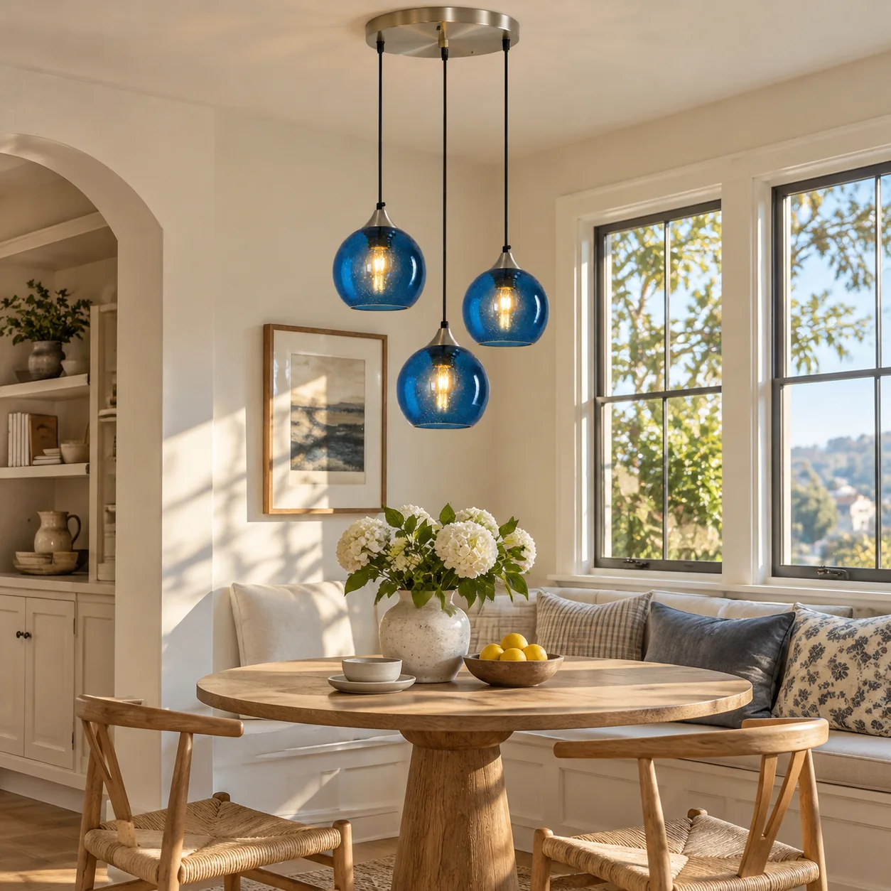 Bubble Glass Globe Pendant with a chrome mount and a bubble texture - New2609-1024475 interior scene