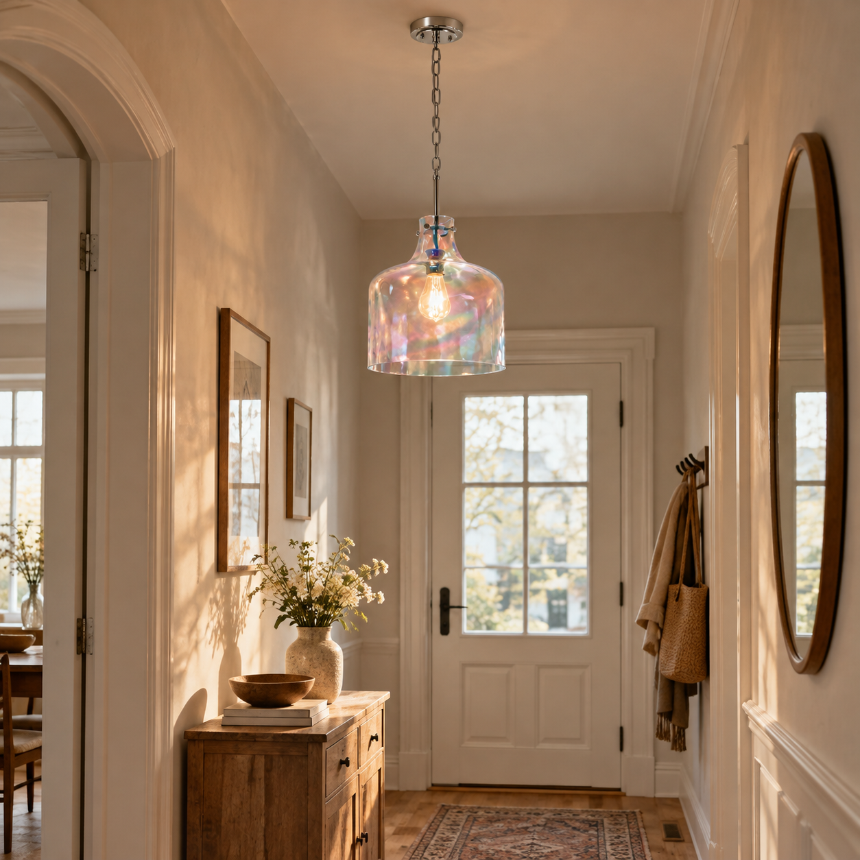 Vintage Glass Pendant Light with hammered or seeded glass and blue or smoked glass - New2609-1024508 interior scene