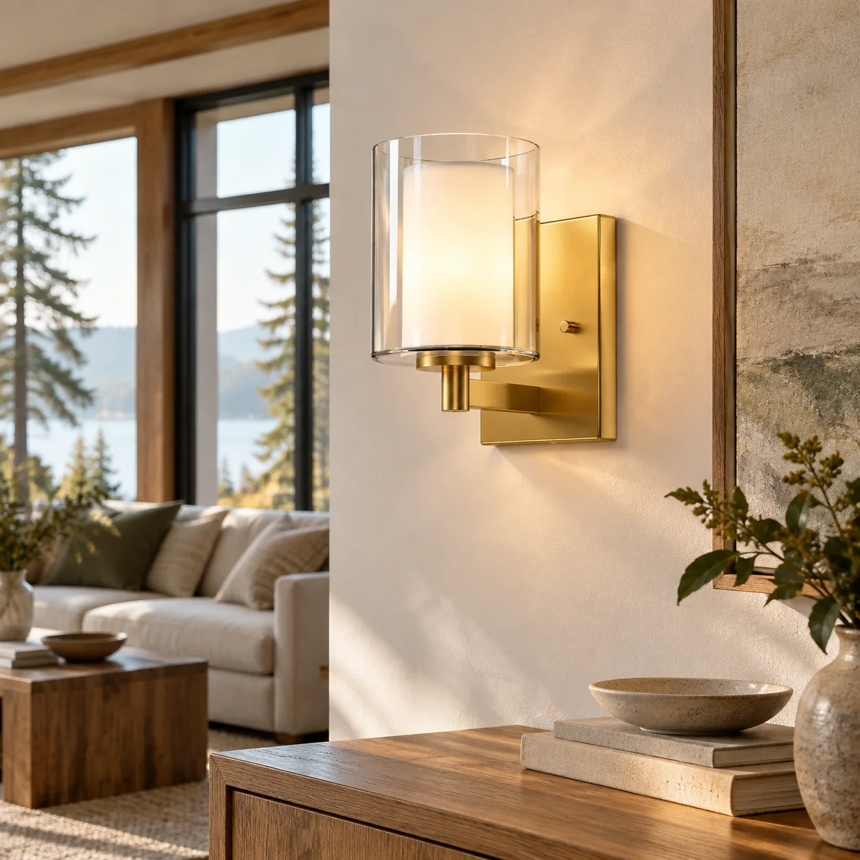 Double Glass Sconces, Set of 2 with clear glass shades and layered glass - New2609-1024569 interior scene