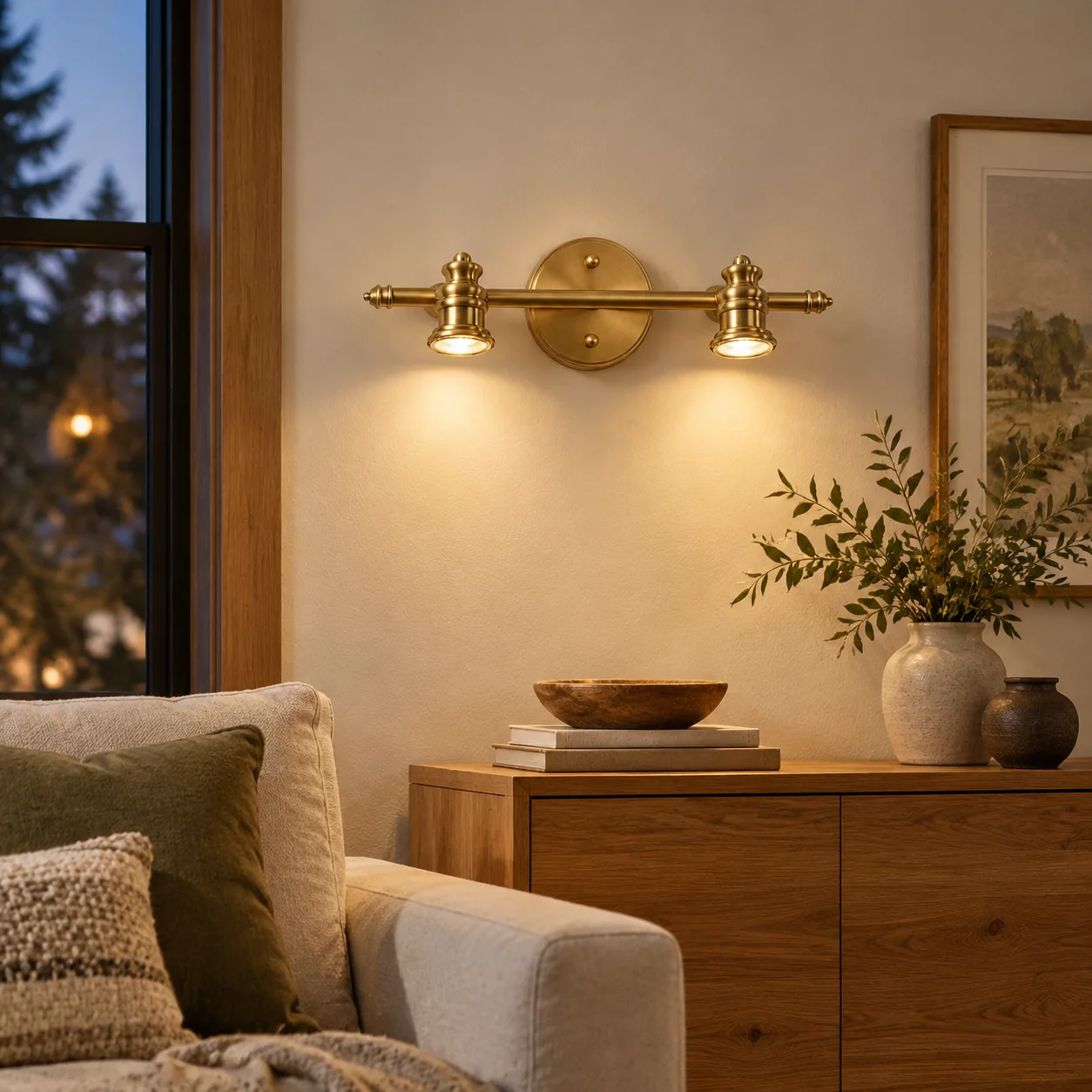 Aurelia Brass Vanity Wall Light with one to five heads and a linear wall bar - New2609-1024416 interior scene