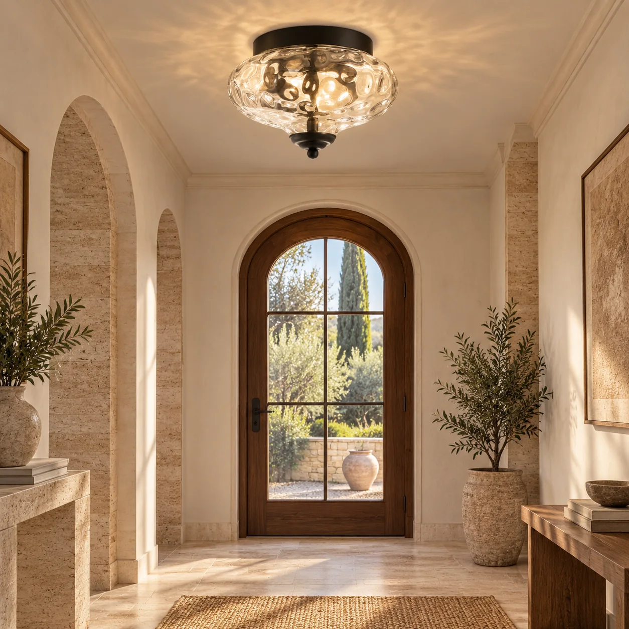 Two-Light Hammered Ceiling Light with four finishes and a broad glass cover - New2609-1024581 interior scene