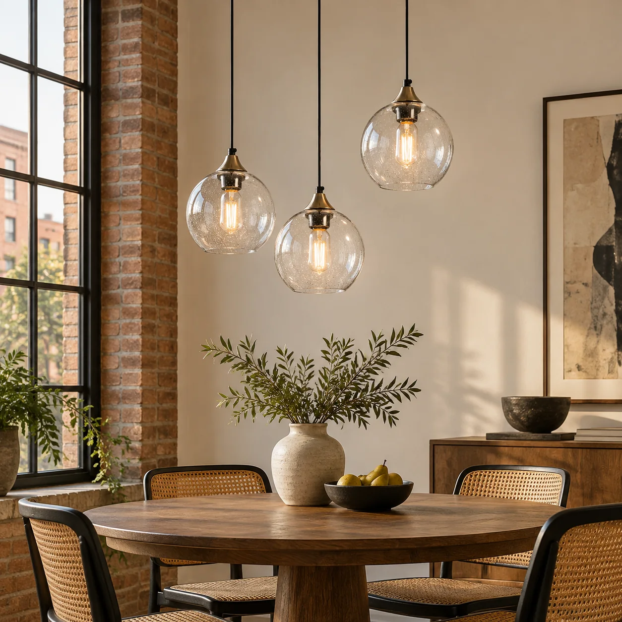 Bubble Glass Globe Pendant with a chrome mount and a bubble texture - New2609-1024466 interior scene