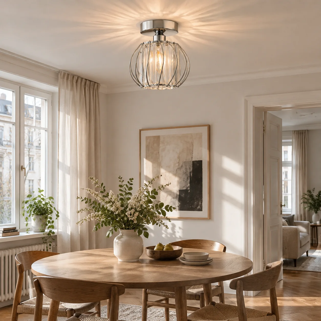 Geometric Crystal Ceiling Light with clear panels and a cage frame - New2609-1024519 interior scene