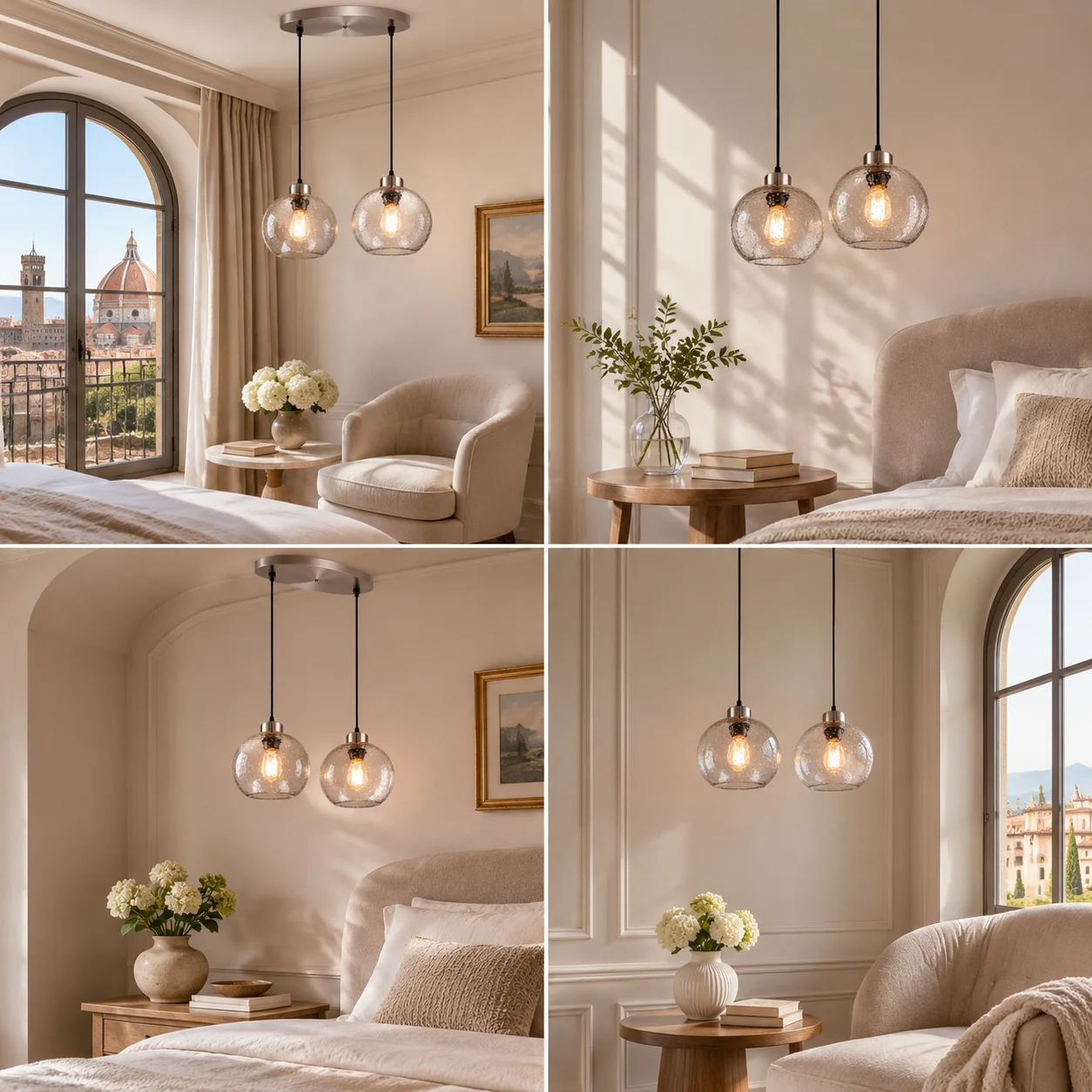 Textured Glass Globe Pendant with marble glass options and single or pair sets - New2609-1024575 interior scene