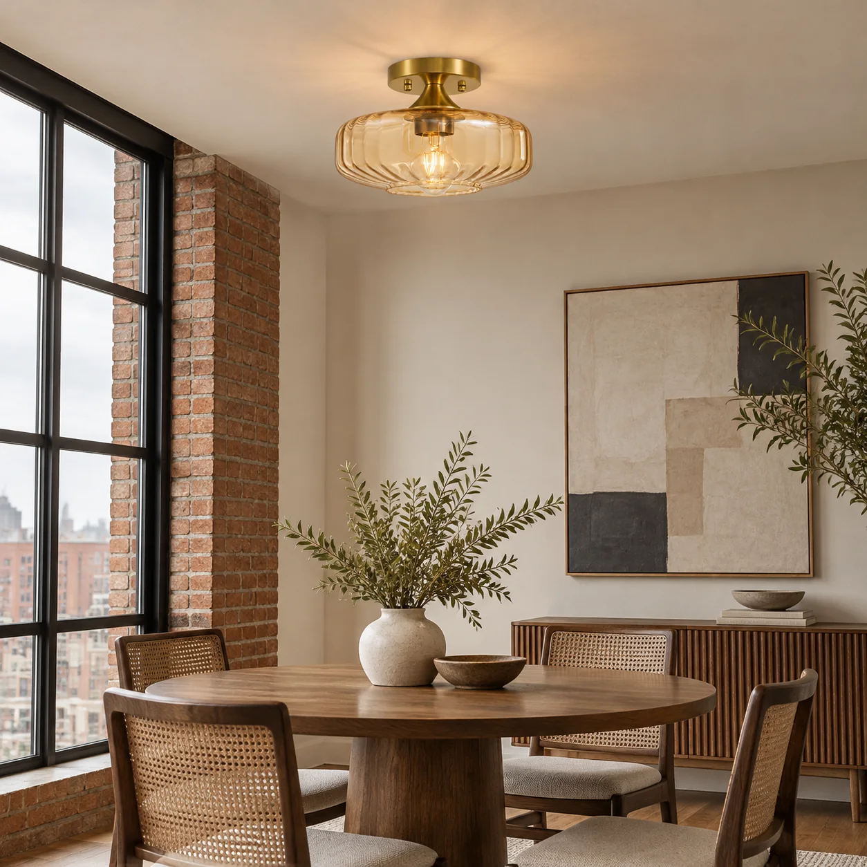 Elara Ribbed Glass Ceiling Light with three glass colours and two heights - New2609-1024554 interior scene