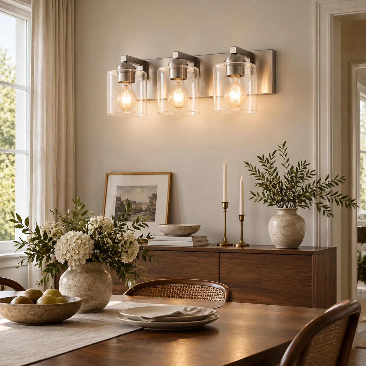 Glass Bathroom Vanity Light with one to six lights and a metal wall bar - New2609-1024428 interior scene