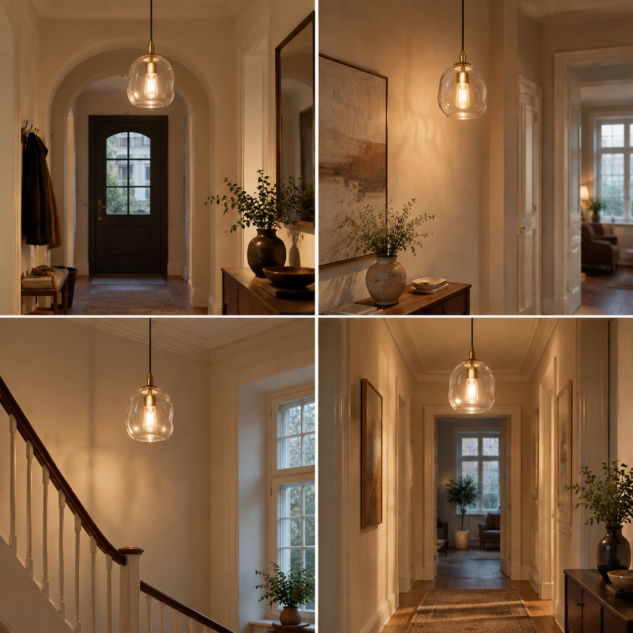 Hand-Blown Glass Globe Pendant with clear glass and a rounded shade - New2609-1024549 interior scene