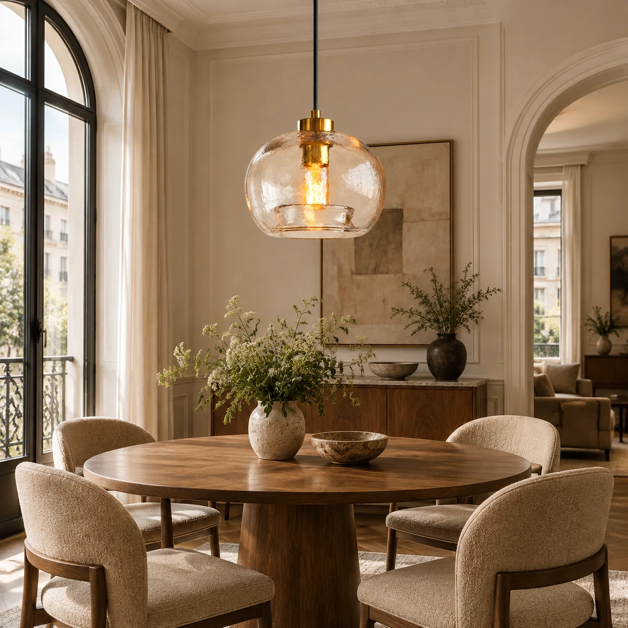 Textured Glass Globe Pendant with marble glass options and single or pair sets - New2609-1024572 interior scene
