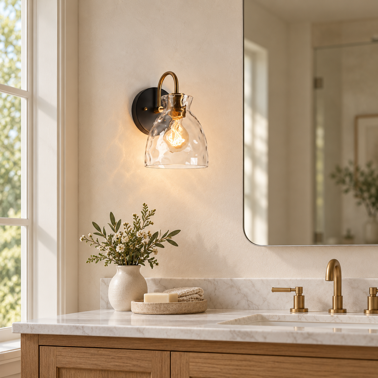 Textured Glass Wall Sconce with a clear shade and a visible bulb - New2609-1024567 scene 4