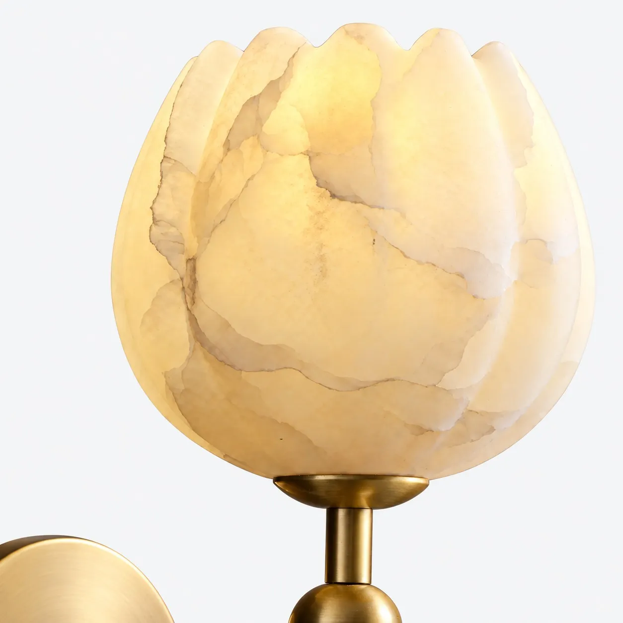 Aurora alabaster tulip wall light detail brass shade