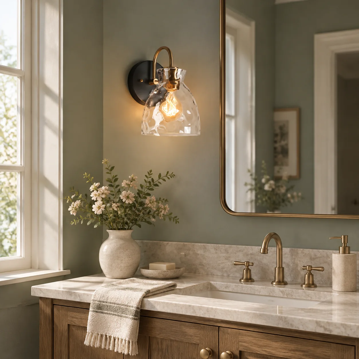 Textured Glass Wall Sconce with a clear shade and a visible bulb - New2609-1024567 scene 3