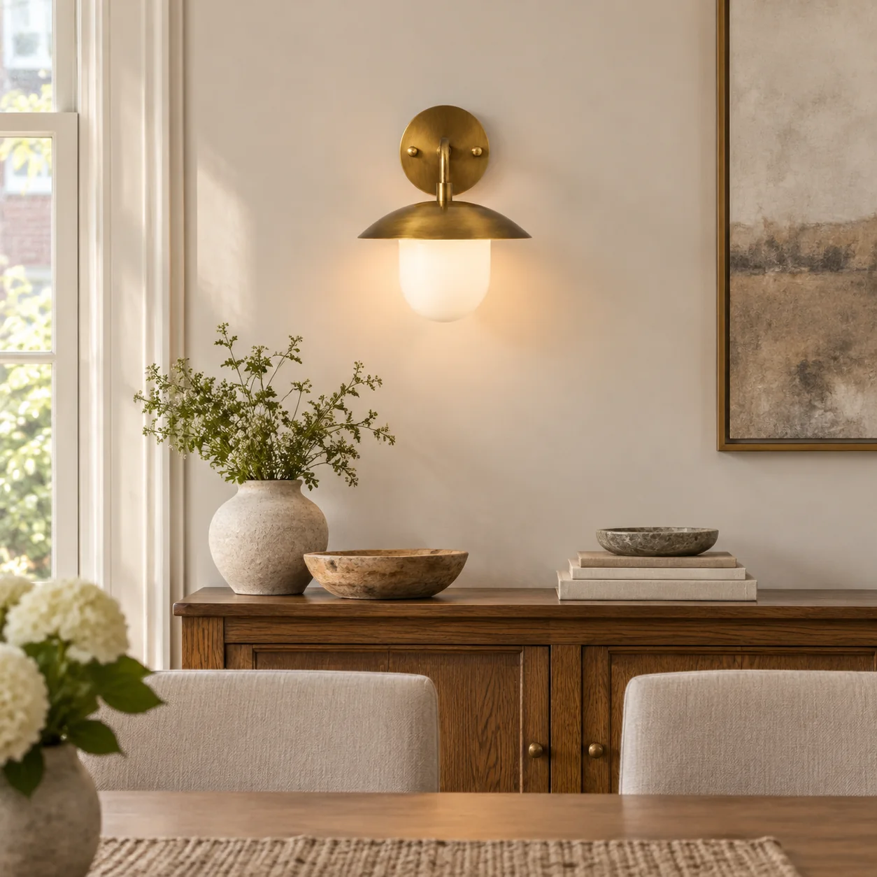 Sculptural Glass Wall Sconce with a brass finish and a metal wall mount - New2609-1024412 scene 4